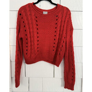 The Slope Brooklyn NY Women's S Red Cable Knit Cropped Sweater Boho Indie Cozy